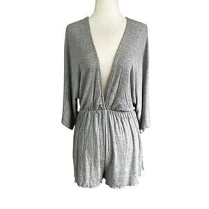 Emory Park Gray Stretch Deep V-neck Romper Women's Size Small | 63-13-2